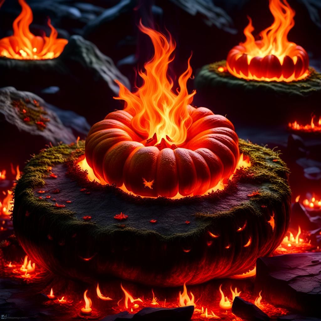 Glowing Halloween Pumpkin in Misty Forest