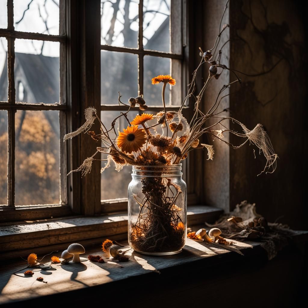 Hyper-Realistic Still Life: Decaying Autumn Bouquet