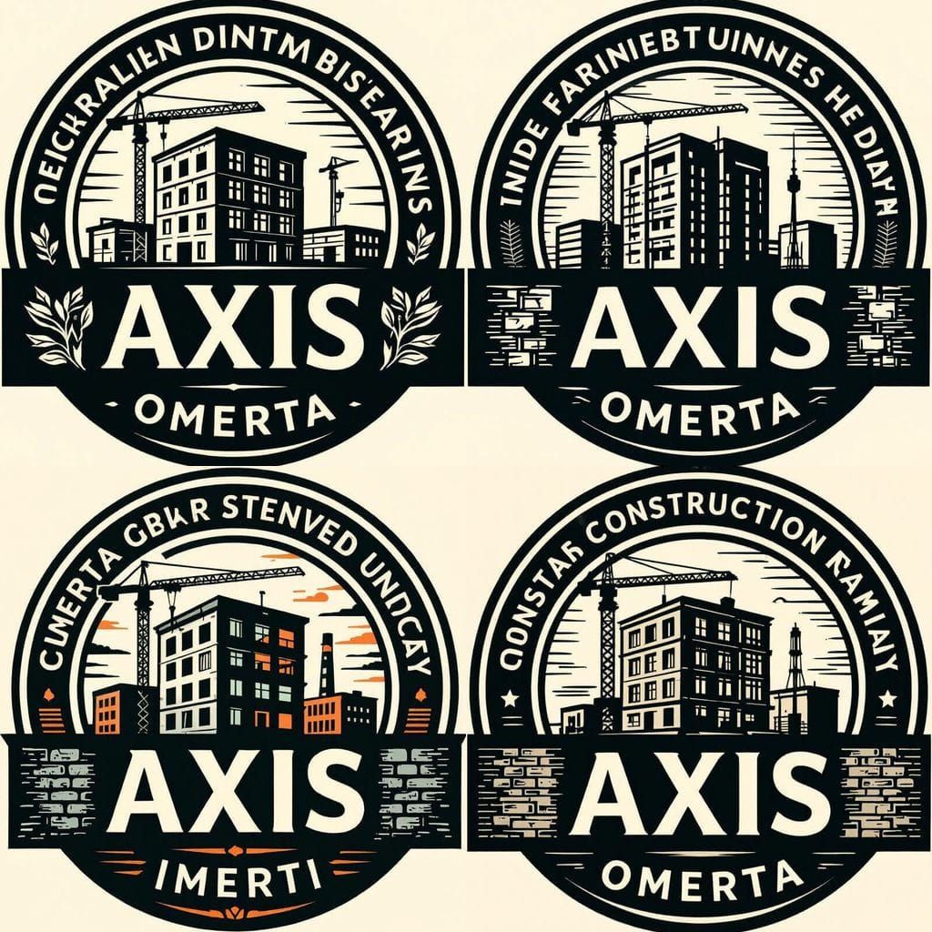 Axis Omerta Construction Logo: Building & Crane Circle Desig...