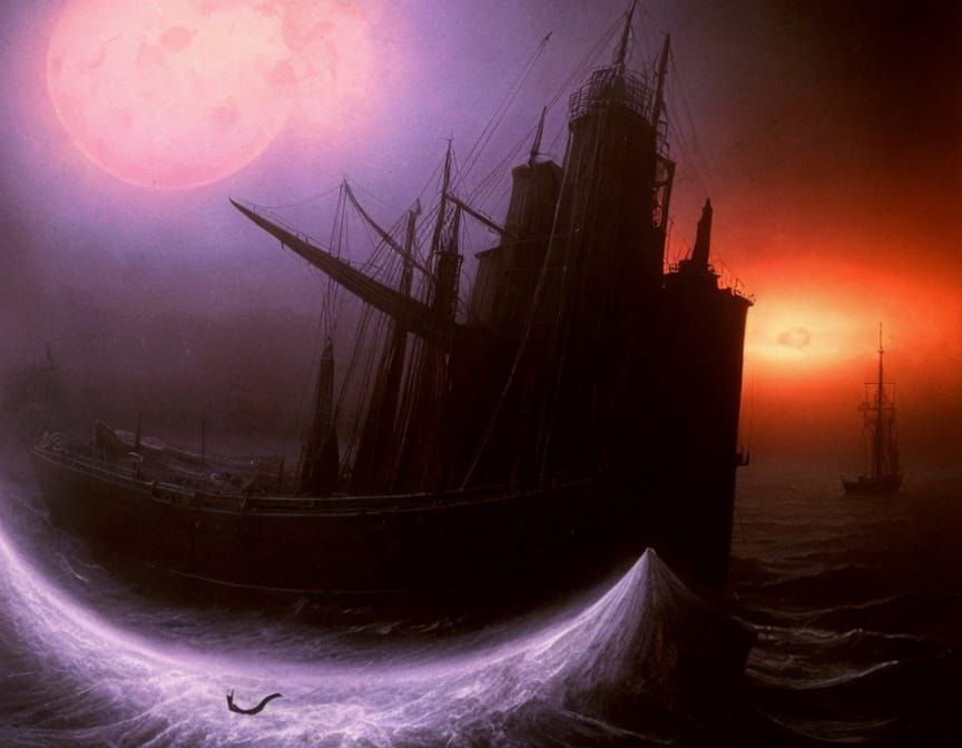 Ghost Ship at Night: Surreal Dark Fantasy