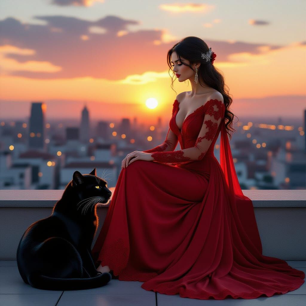Elegant Woman with Panther in Art Nouveau Style