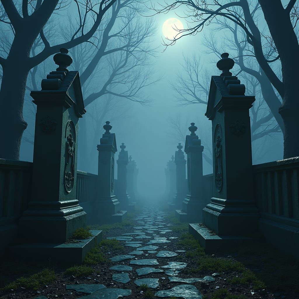 Eerie Graveyard in Gothic Matte Painting Style