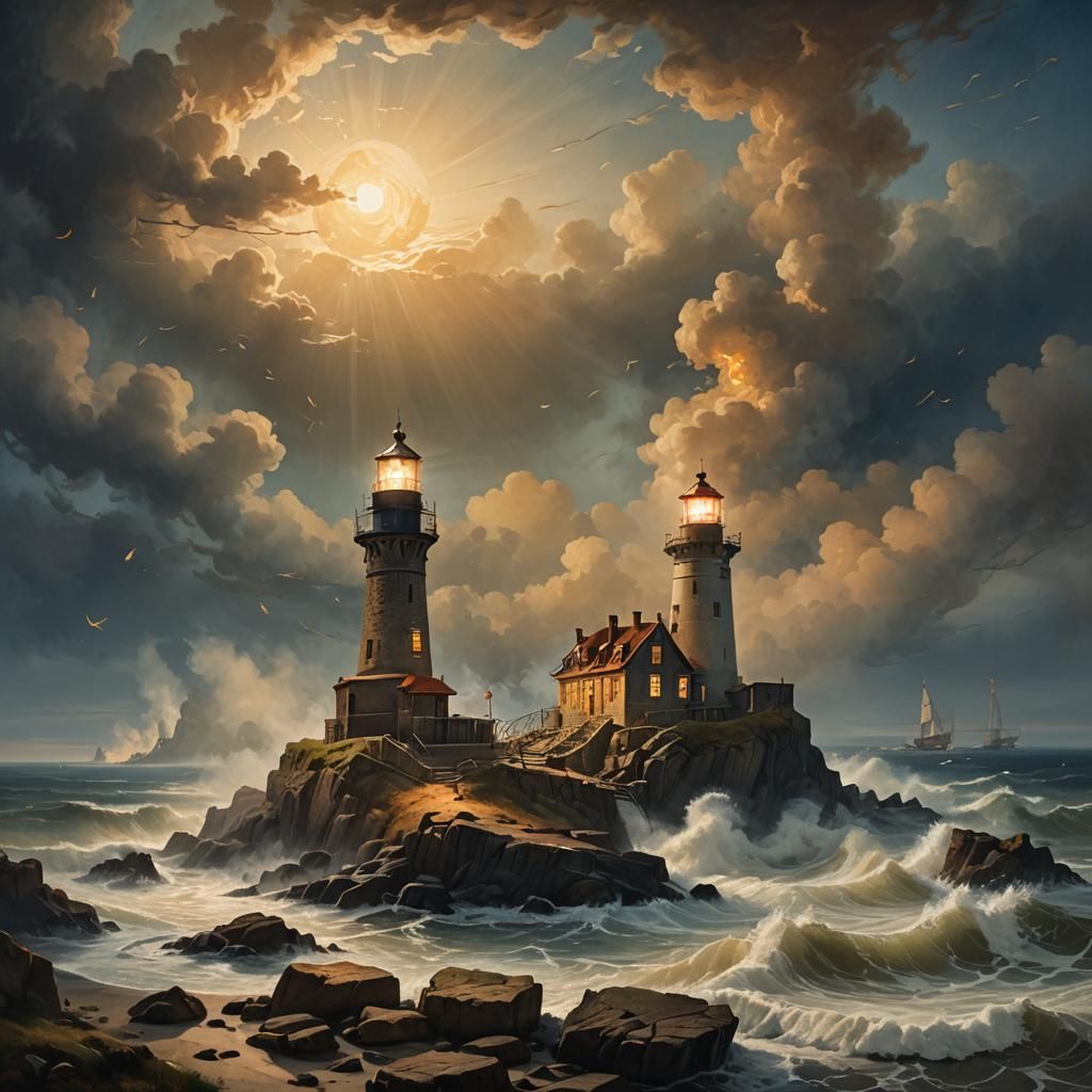 Luminous Dutch Harbor Scene in Warm, Golden Light