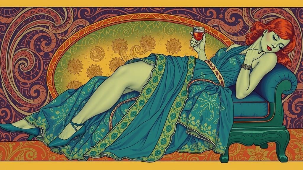 Art Nouveau Giantess Reclining with Absinthe