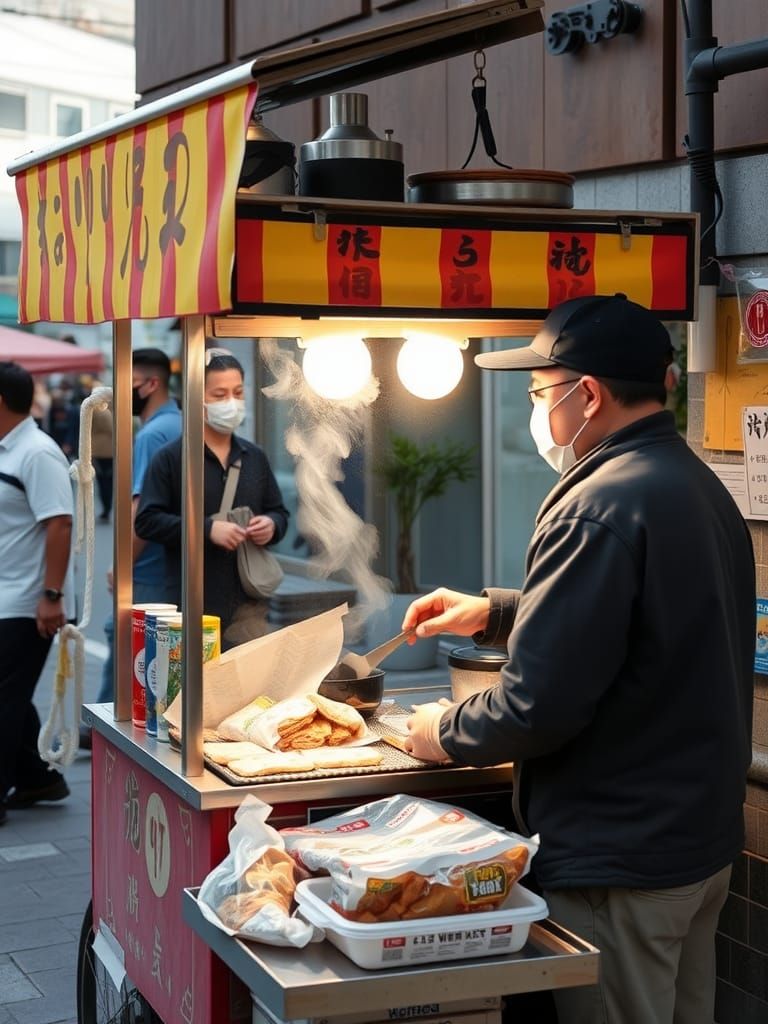 Korean Street Food Vendor at Food Cart