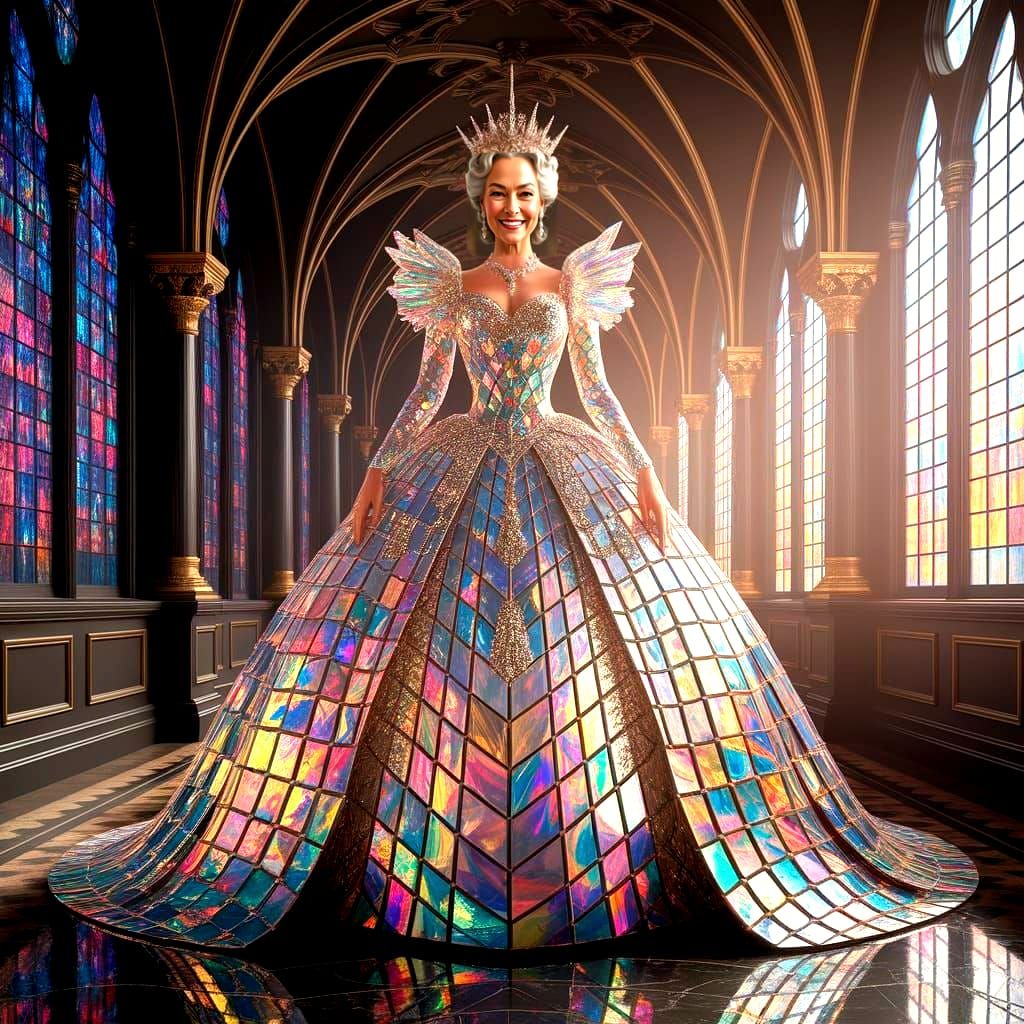 Regal Queen in Shimmering Glass Gown