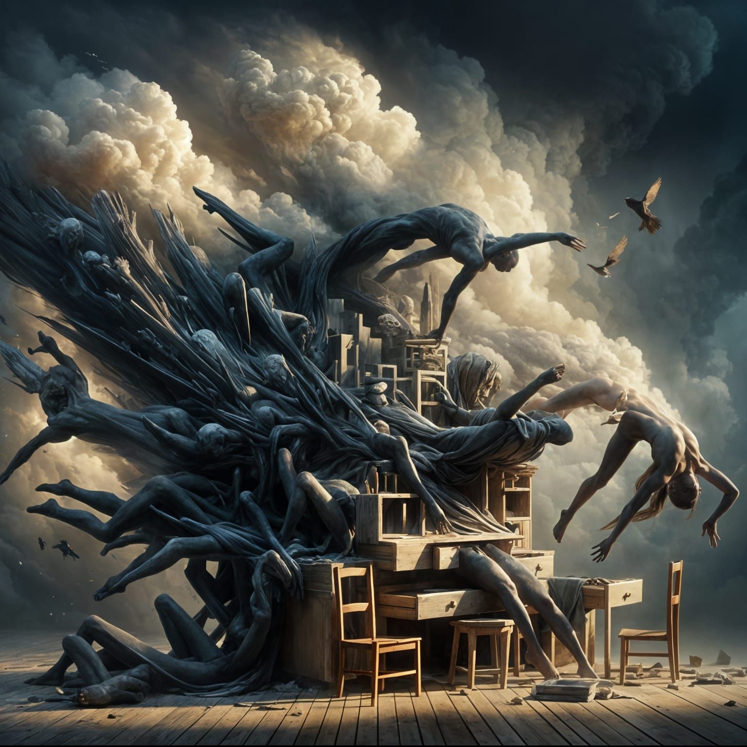 Surreal Human Furniture in Dark Reality Concept Art