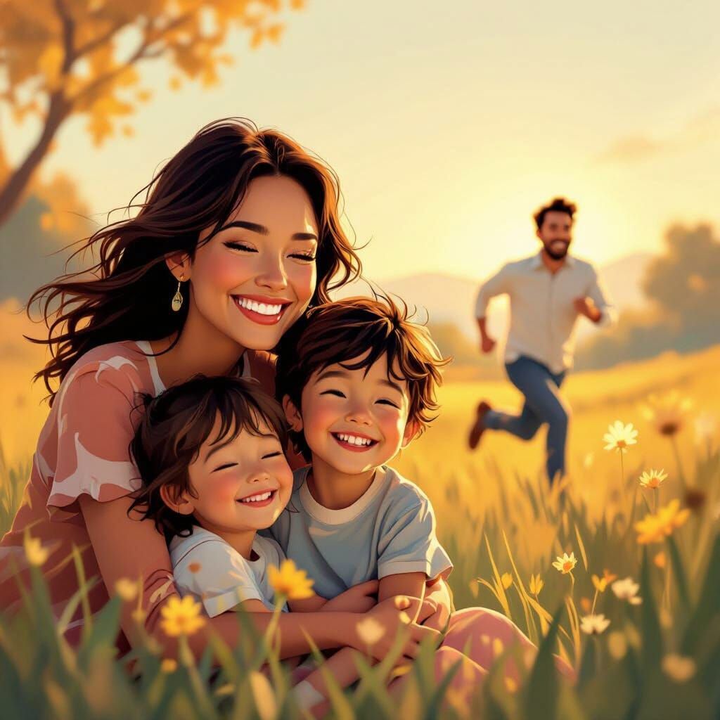 Whimsical Family Portrait with Running Father