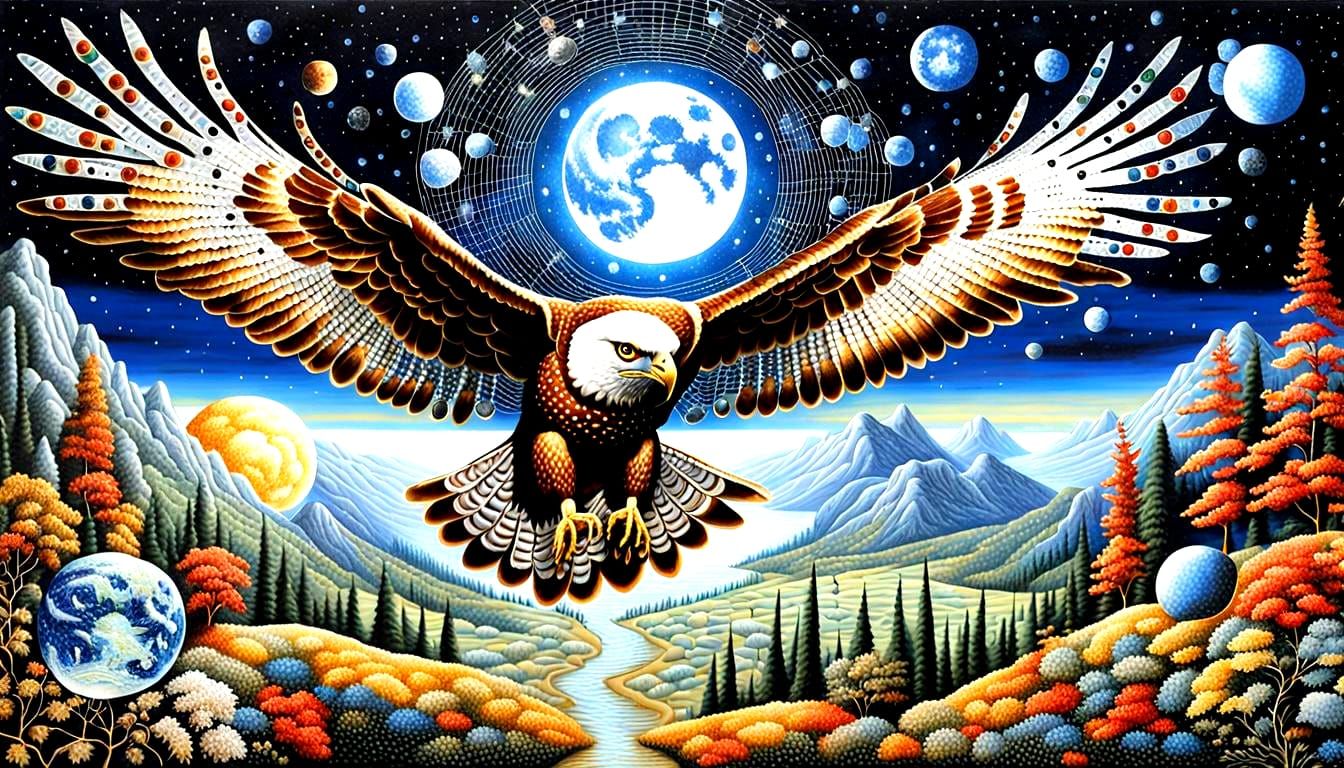 Cosmic Hawk in Crystal Beadwork Style