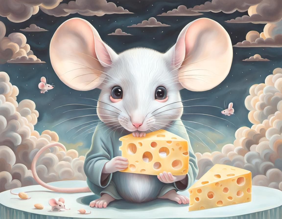 Cute Mouse with Cheese in Golden Hour Light