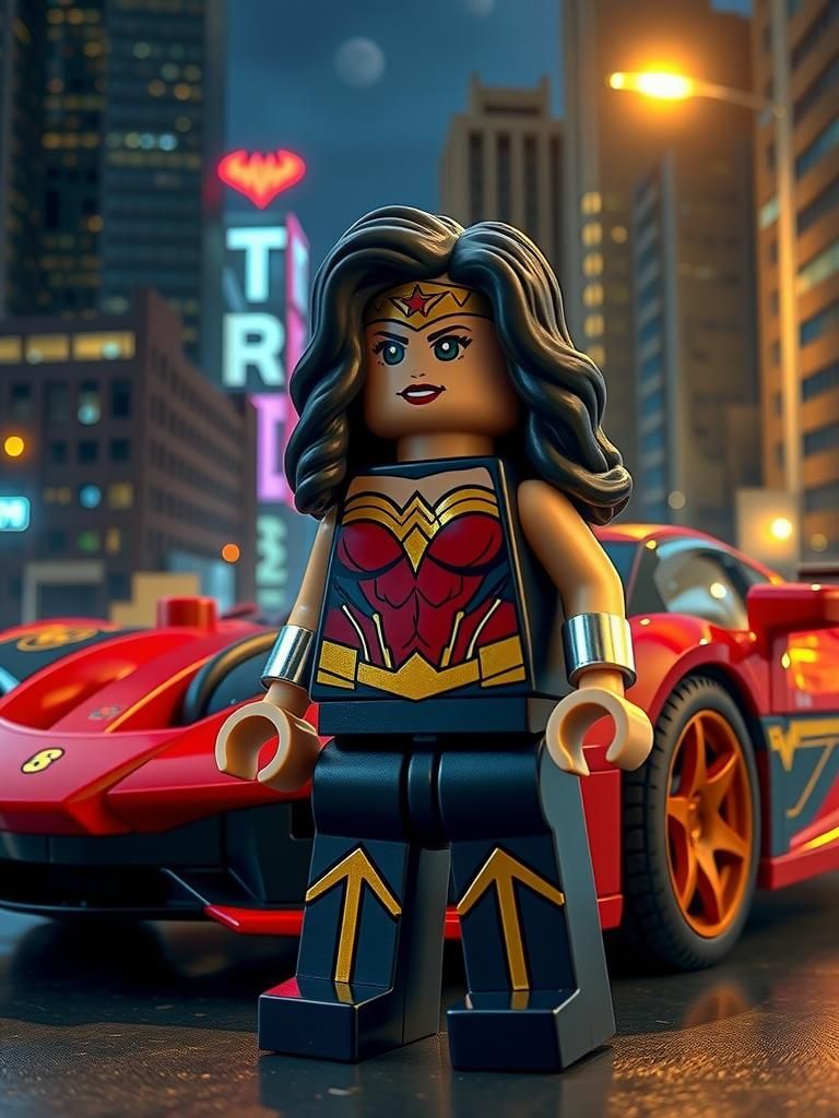 Wonder Woman Lego Minifigure in Gotham, HDR Photography