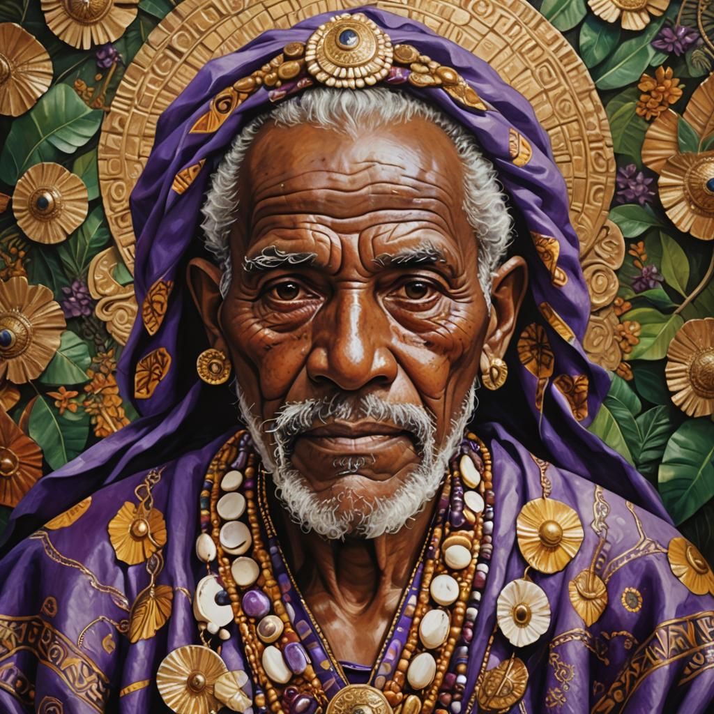 Orixá Old Man Portrait in Brazilian Folk Art