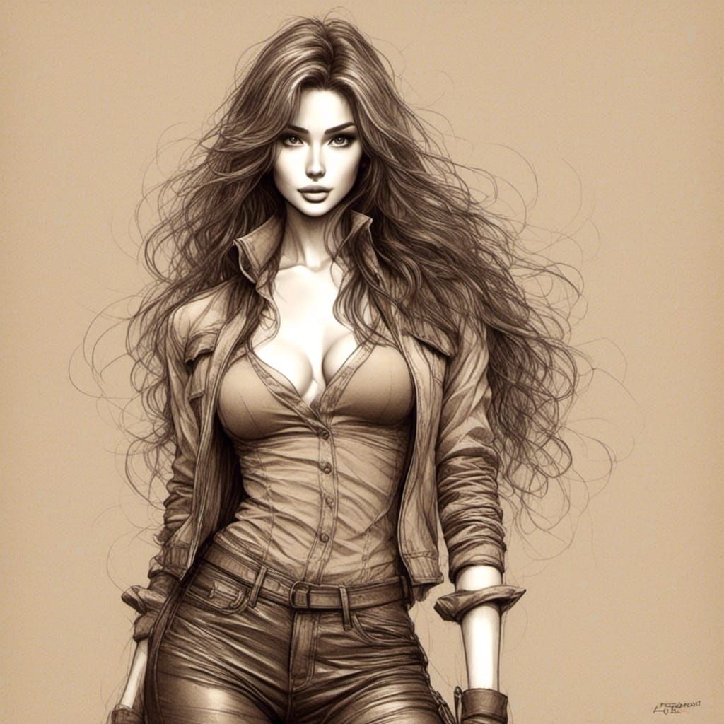 Color Sketch Art of a Beautiful Secret Agent