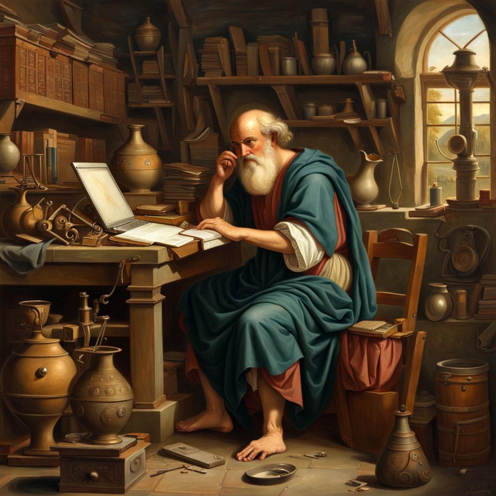 Archimedes and the Laptop: A Detailed Painting