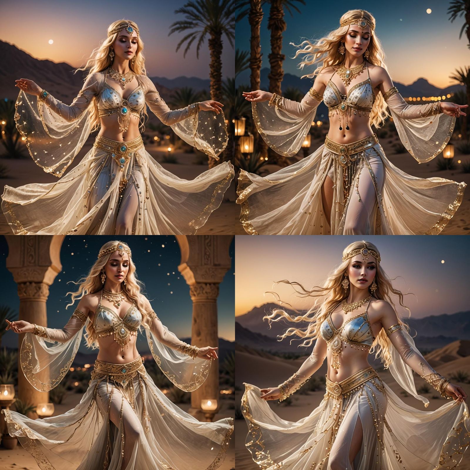 Elegant Belly Dancer in Desert Oasis, Hyperdetailed Illustra...