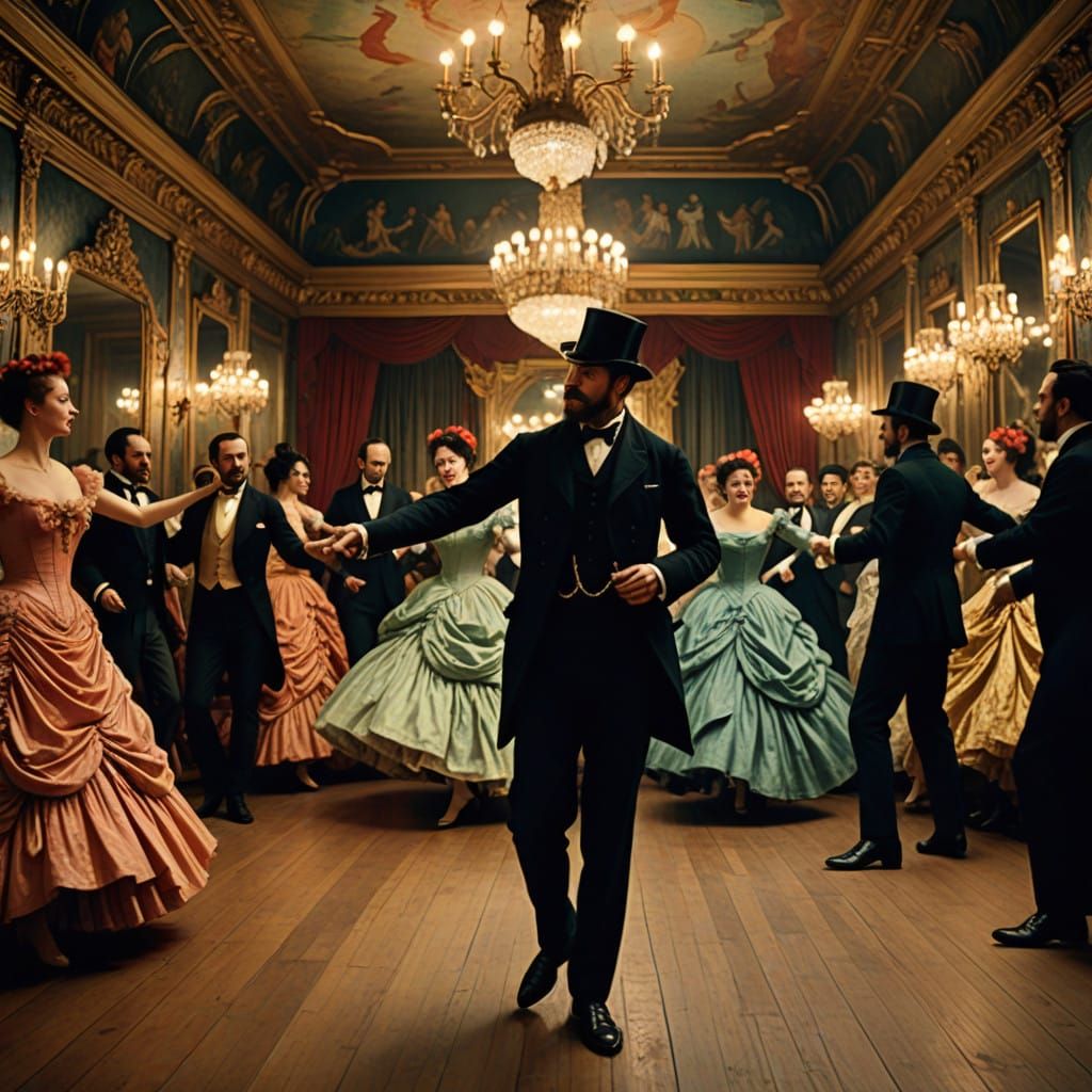 Elegant Dancers Lost in 1880s Parisian Cabaret