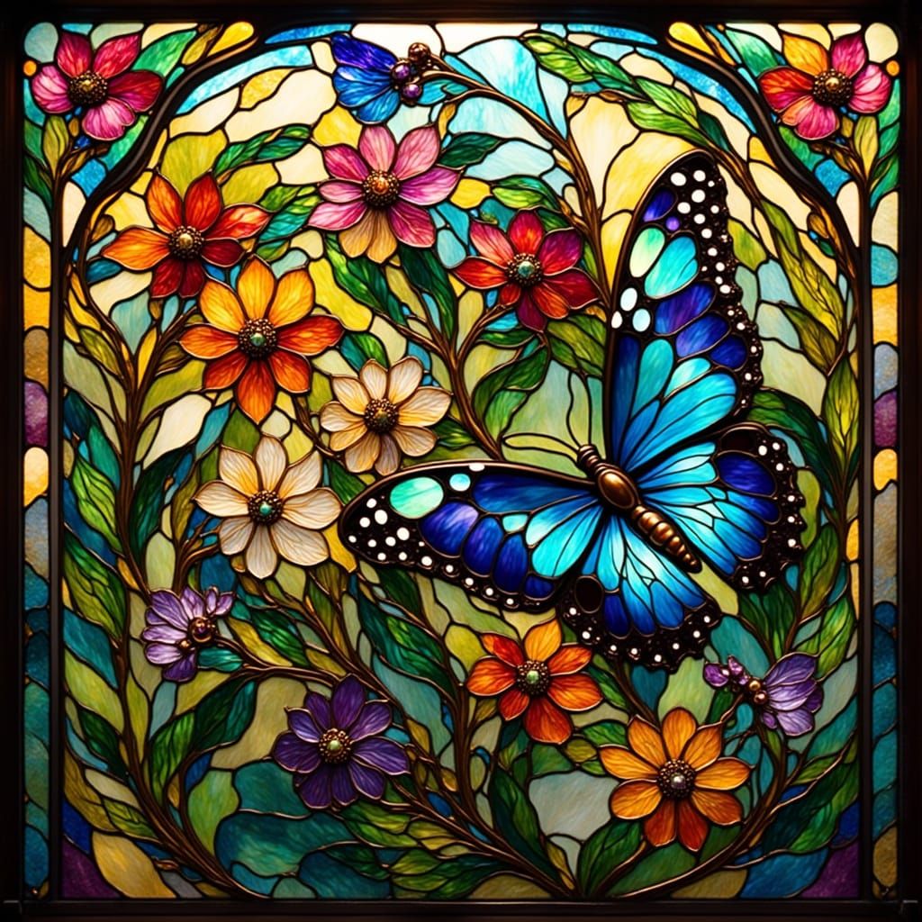 Vibrant Butterflies in Stained Glass