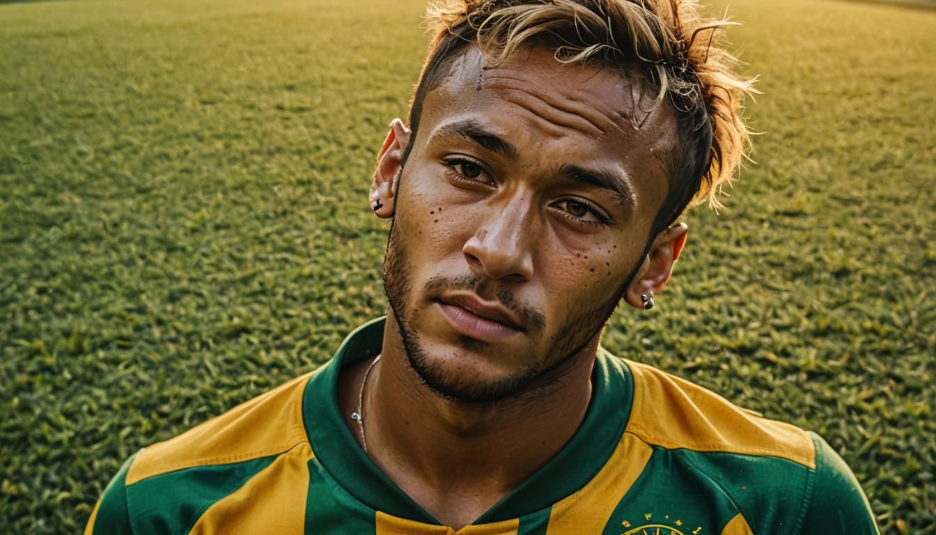 Energetic Portrait of Neymar on Soccer Field