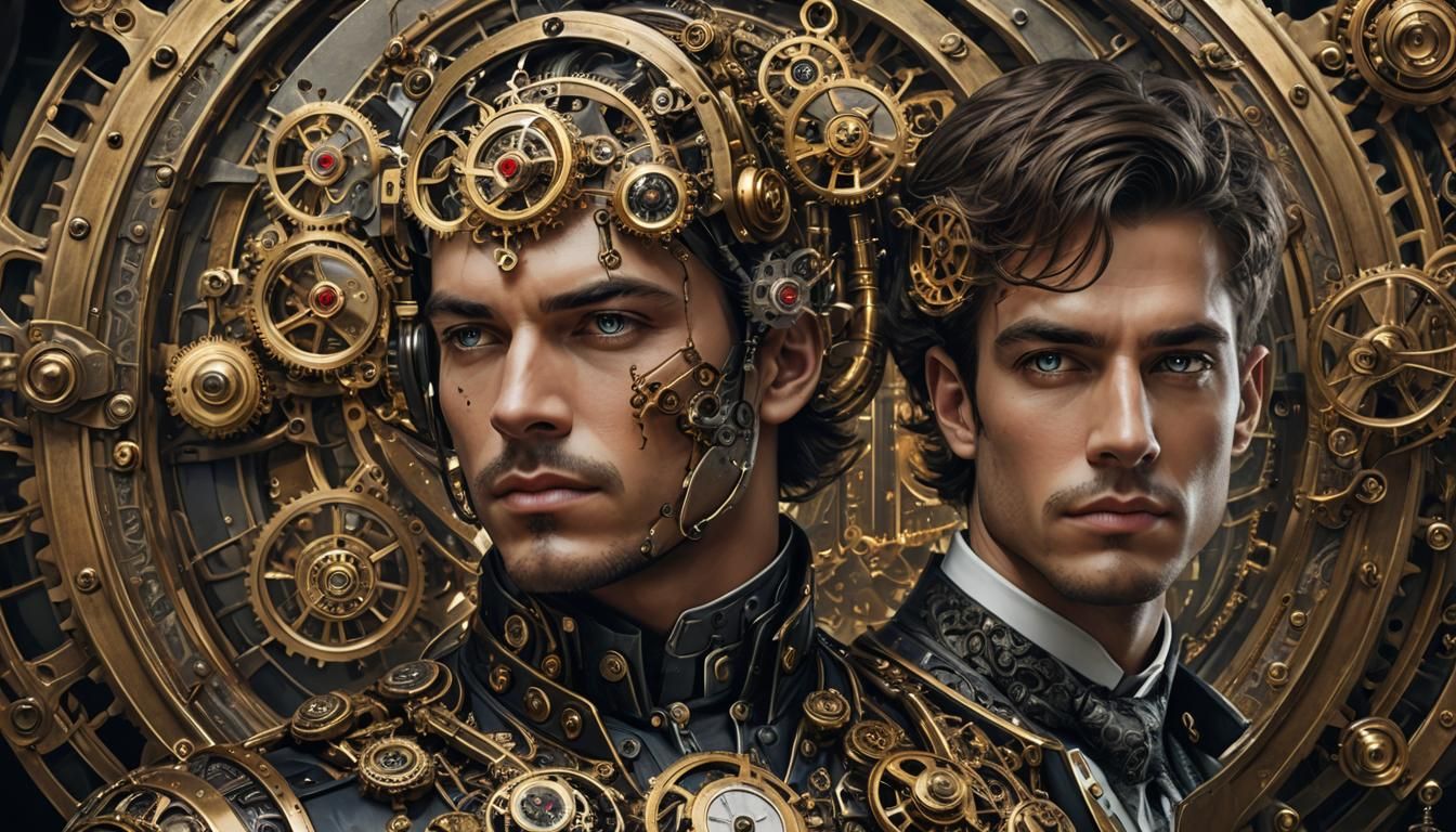 Steampunk Cyborg Portrait with Clockwork Mechanisms