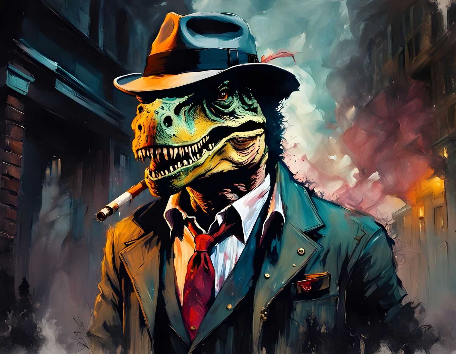 Rex in a Drunken Noir Smeared Oil Art Style