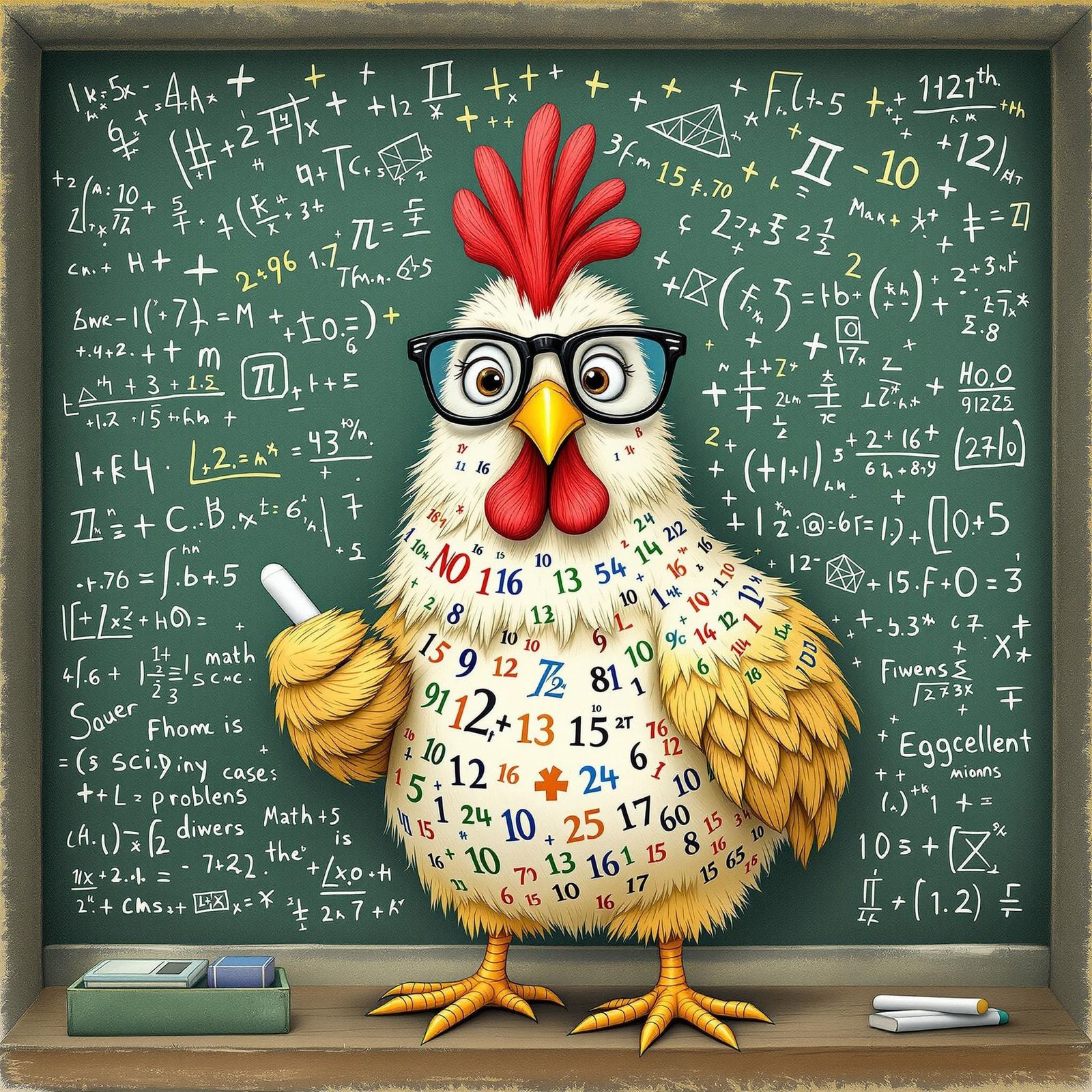 Whimsical Mathamachicken in Vintage-Inspired Glasses