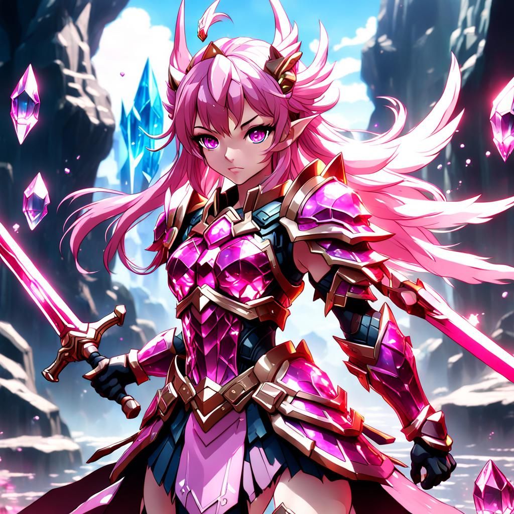 Anime Pink Crystal Warrior Girl in Detailed Matte Style