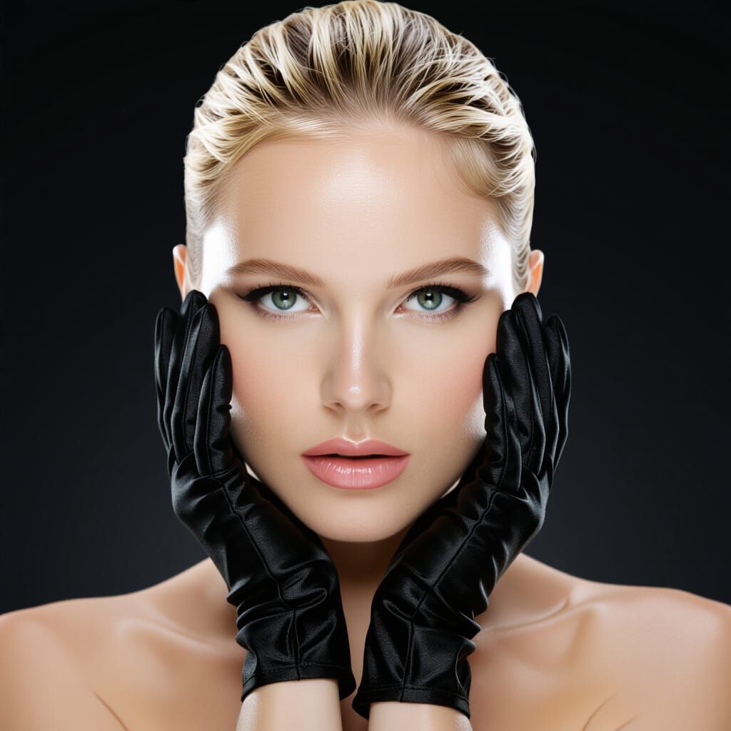 Woman in Black Gloves Shades Eye With Raised Hand