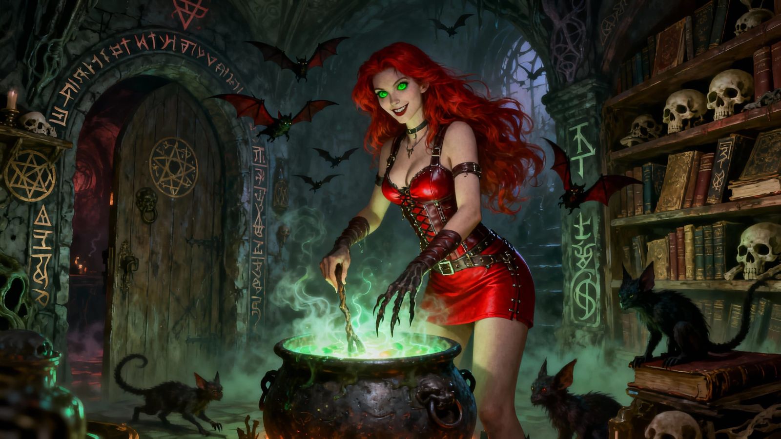 Mysterious Witch Brews Potion in Lair