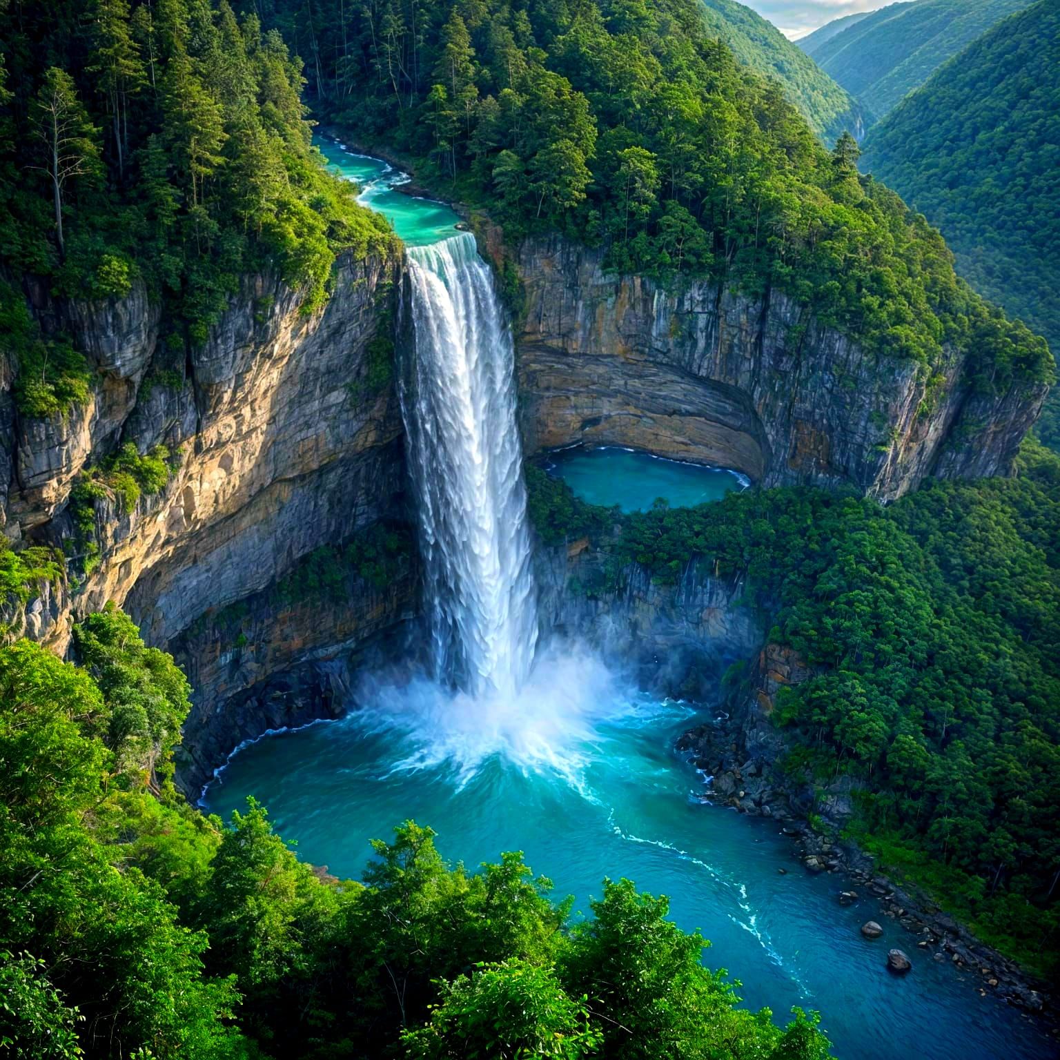 Majestic Turquoise Falls in Pristine Wilderness