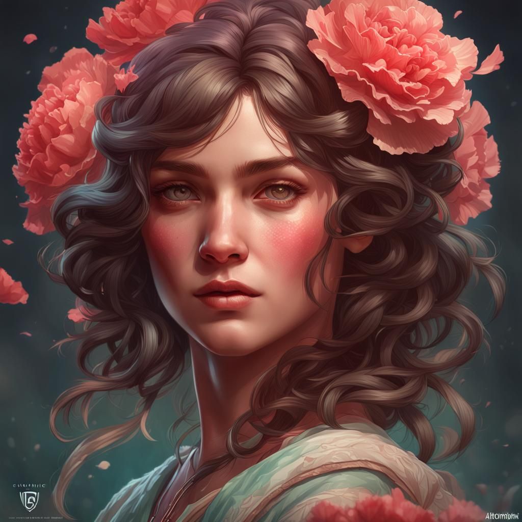 Hyperdetailed Carnation Portrait in Art Nouveau Style