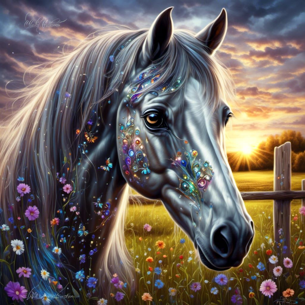 Gray Arabian Horse with Sparkling Eyes