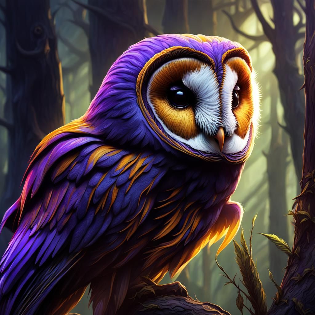 Black Barn Owl and Zombie Eye in Dark Fantasy Style