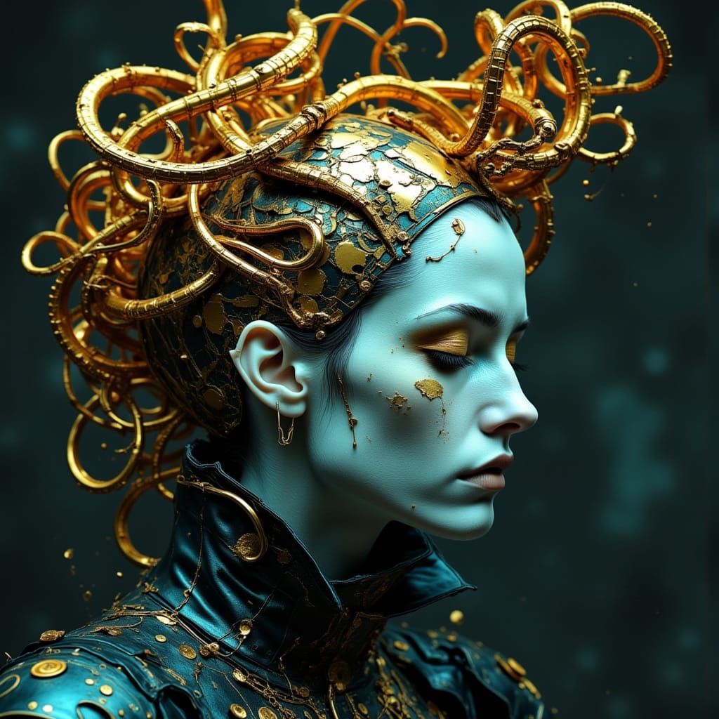 Cyber Noir Baroque Cyborg with Tentacle Hair