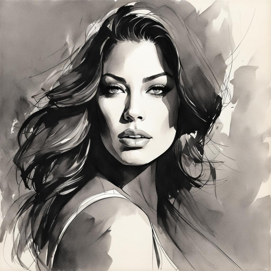 Ashley Graham Portrait in Charcoal Sketch Style