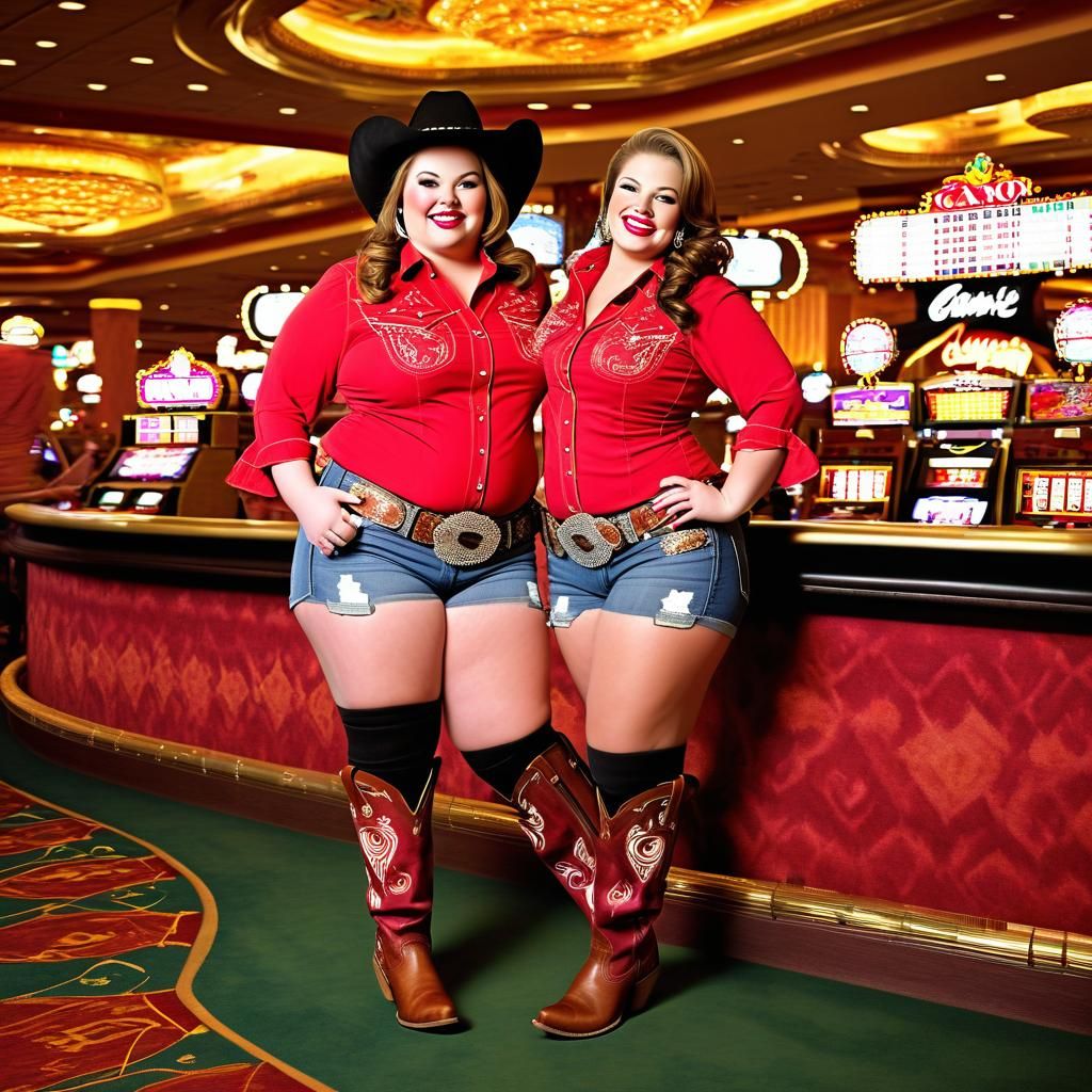 Curvaceous Cowgirl Smiles in Elaborate Casino