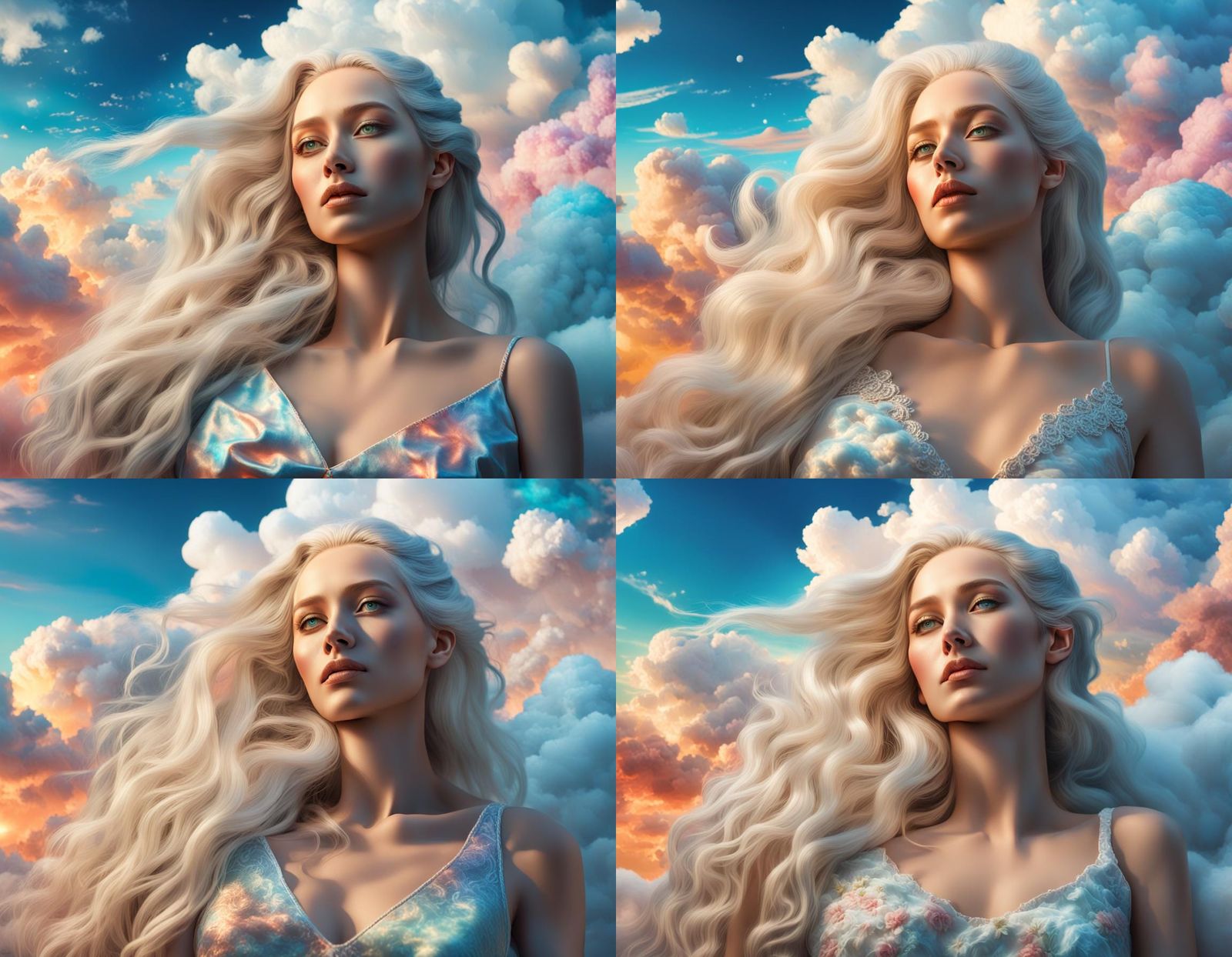 Beautiful Woman in Clouds, Hyperrealistic Concept Art