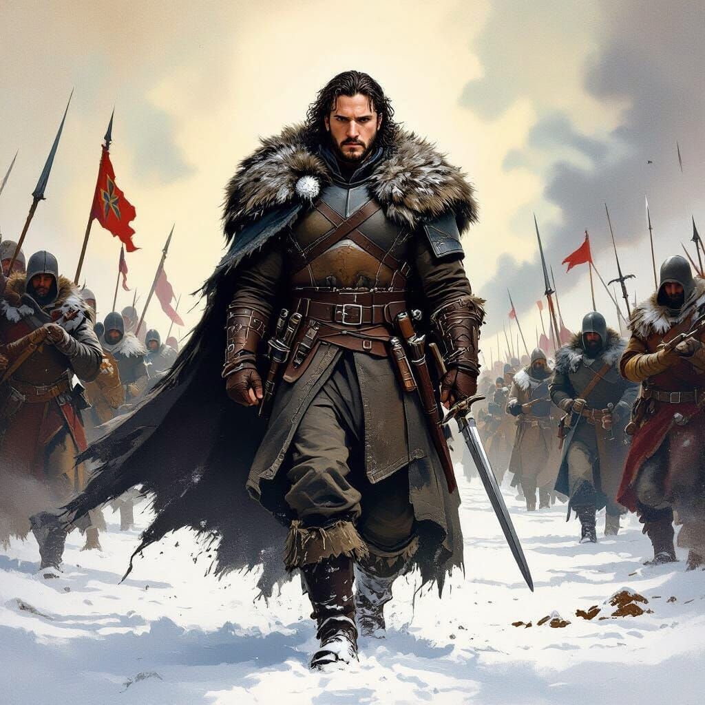 Jon Snow Leads Army, Dramatic Digital Art