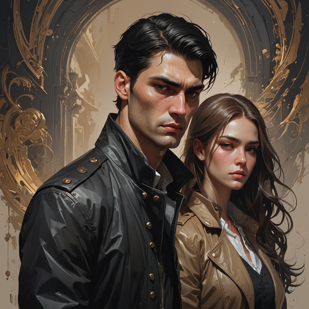 Portrait of Young Man and Woman in Dark Room