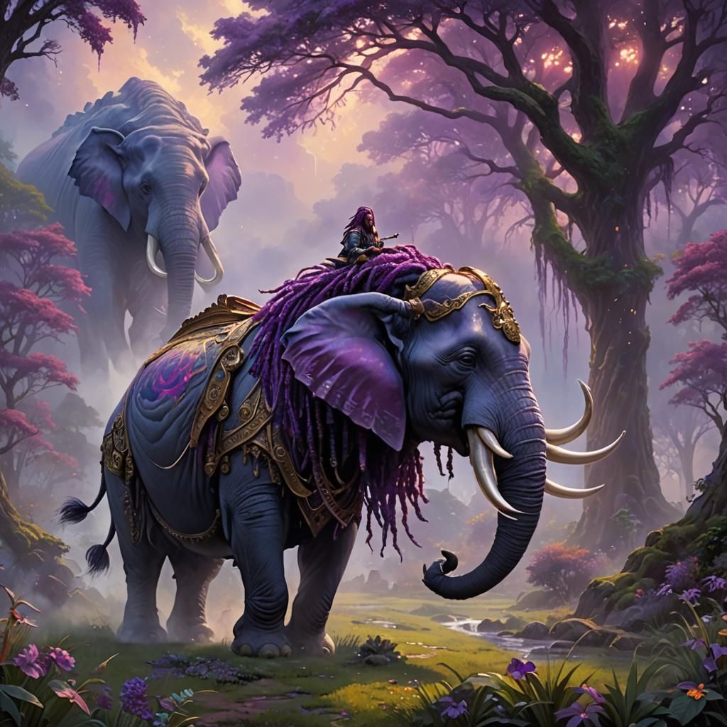 Loxodon Paladin with Purple Dreads in Ethereal Style