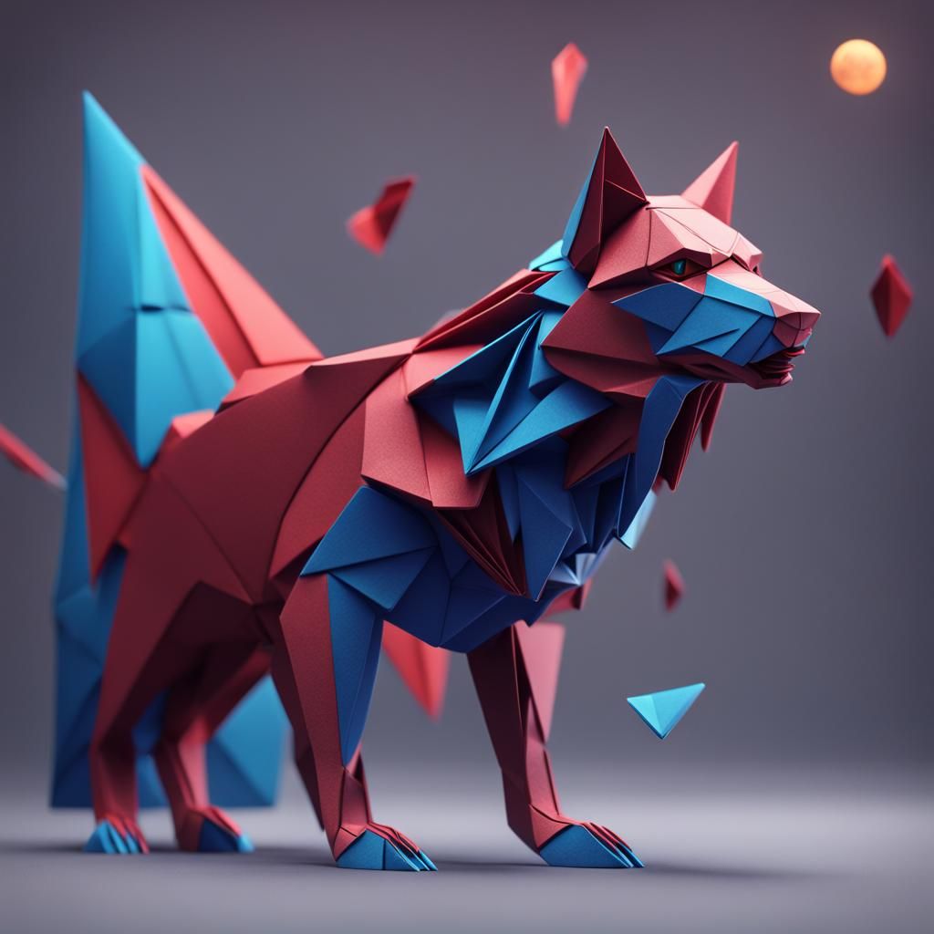 Detailed Origami Wolf Matte Painting