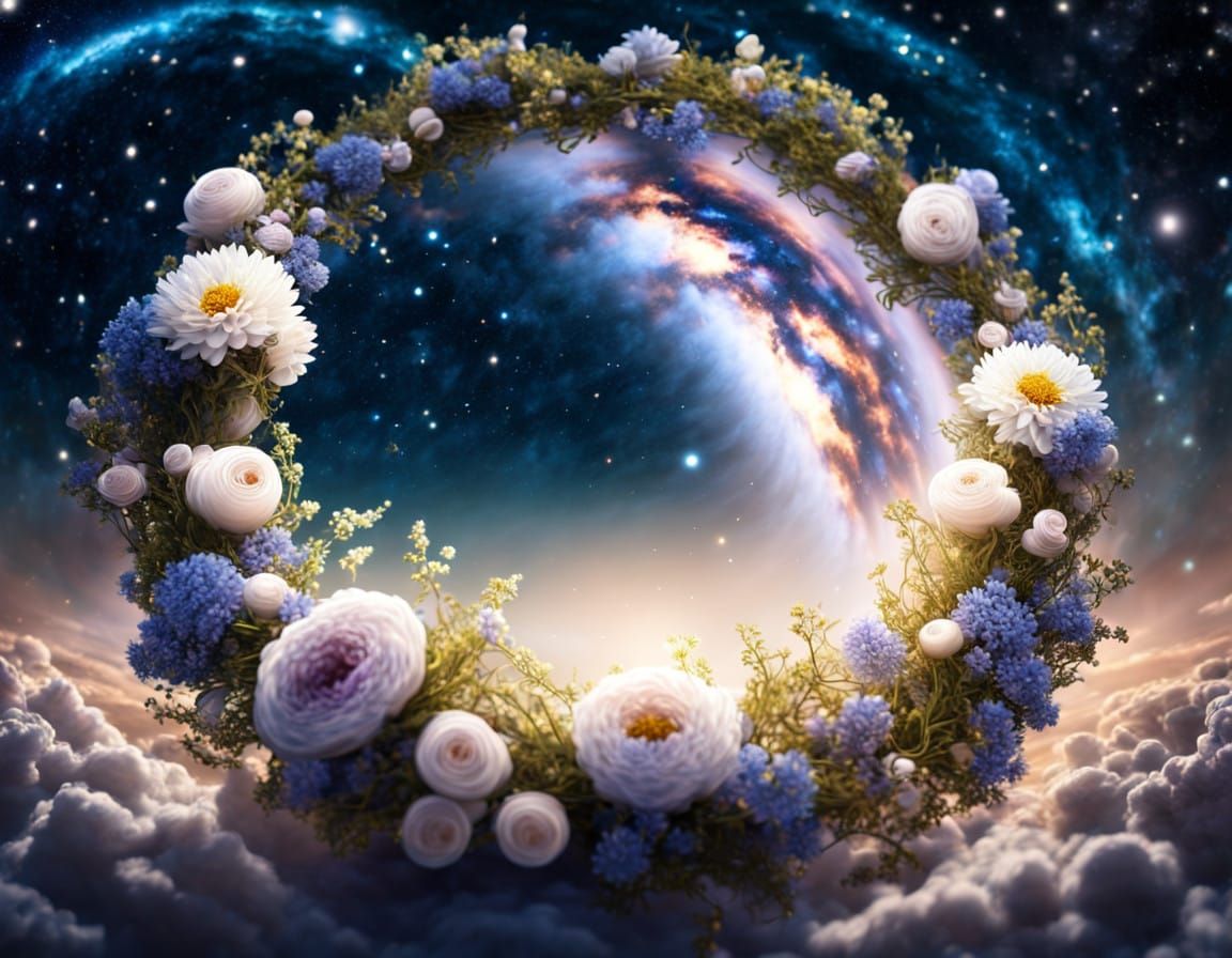 Vibrant Flower Crown Surrounds Jupiter in Starry Night Sky