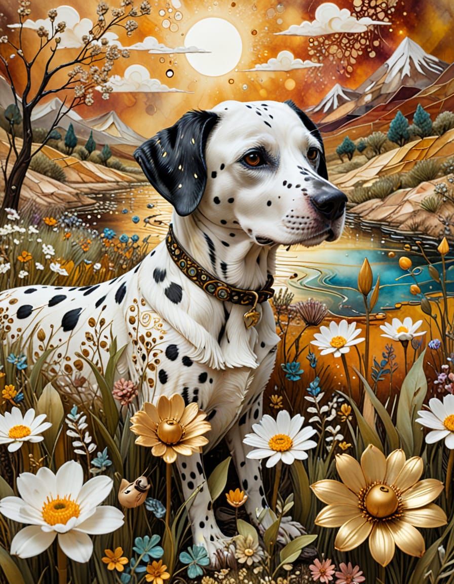 Surreal Dalmatian Dog and Duckling Landscape