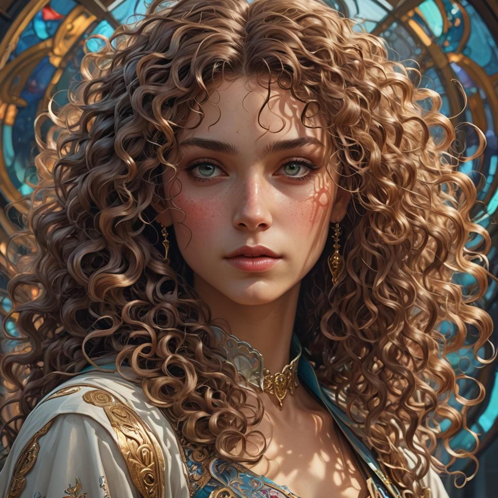 Intricate Portrait of Curly Hair in Digital Art Style