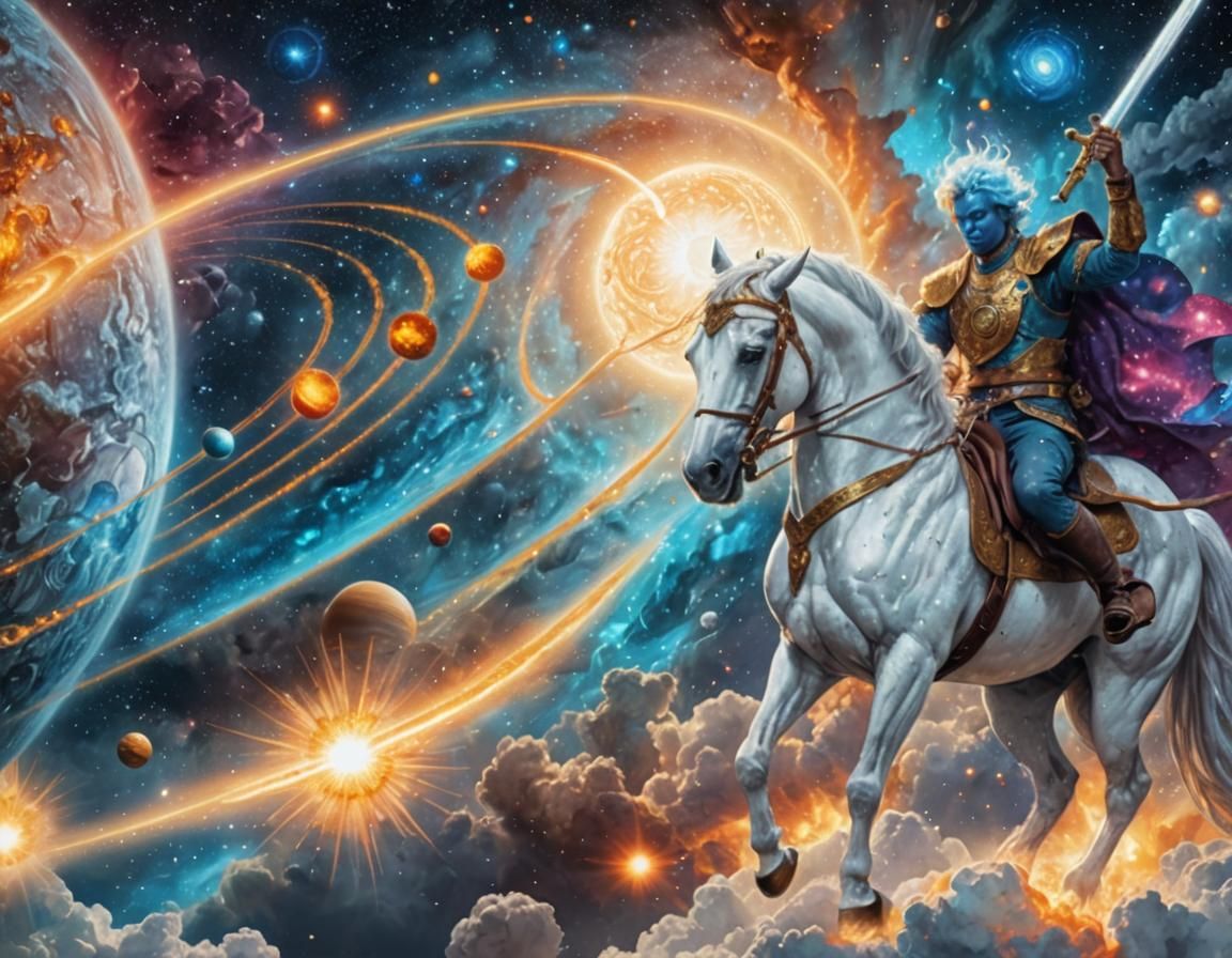 Astral Warrior on White Horse in Space