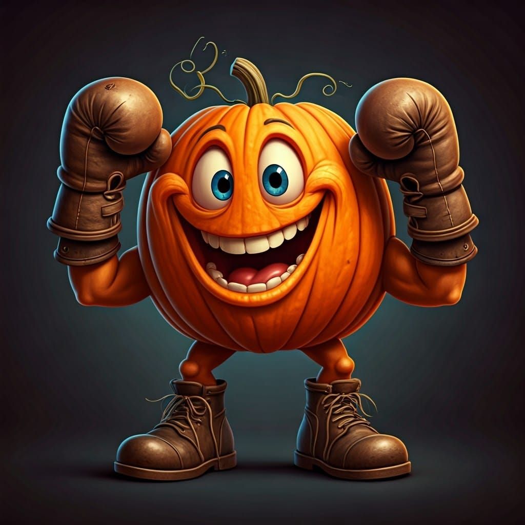 Joyful Pumpkin Boxer in Animated Style