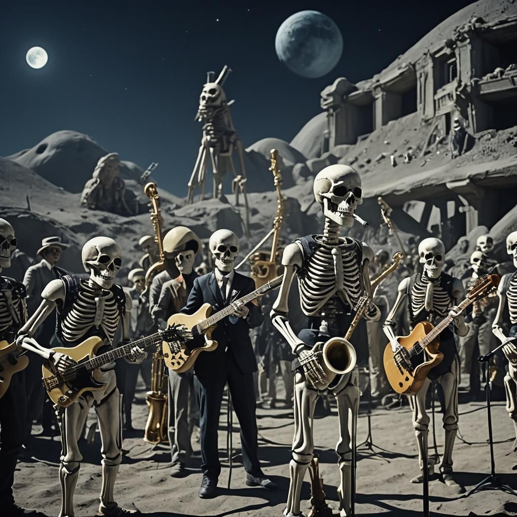 Skeleton Musicians Perform Opera on the Moon