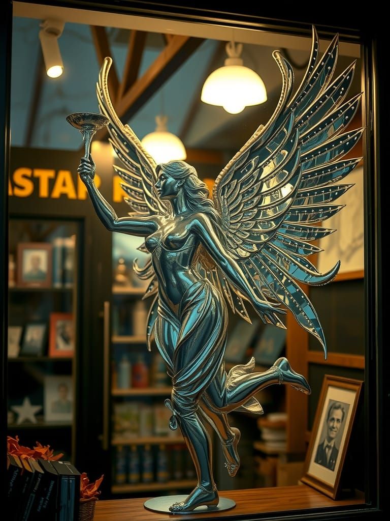 Chrome Angel in Moody Shop Window
