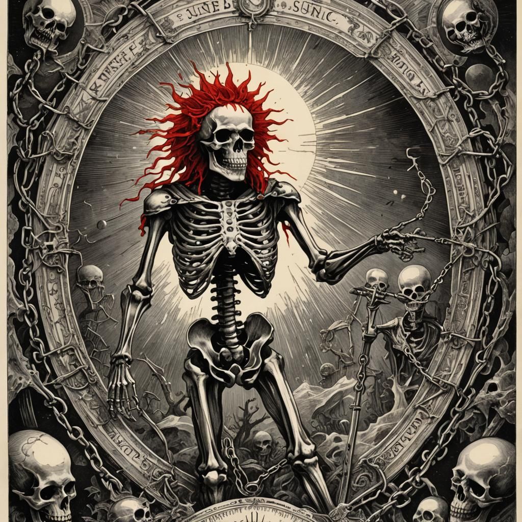 The Sun Tarot Card with Skeleton in Chains