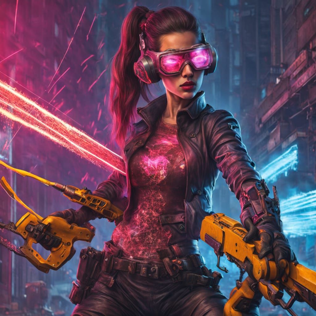 Cyberpunk Chainsaw Woman with Laser