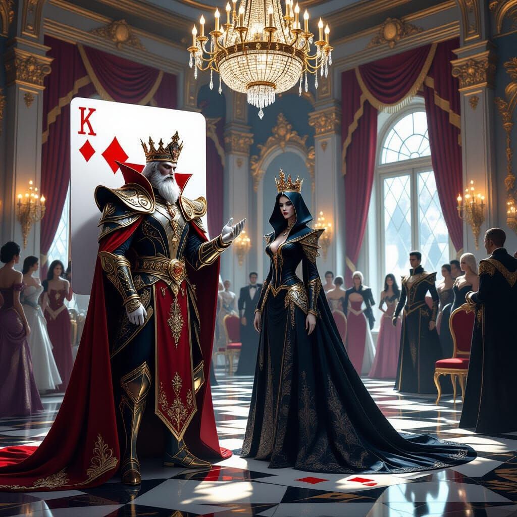 Royal Court Made of Ornate Playing Cards in Fantasy Style